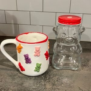 Colorful Bear Mug and Glass Jar Set